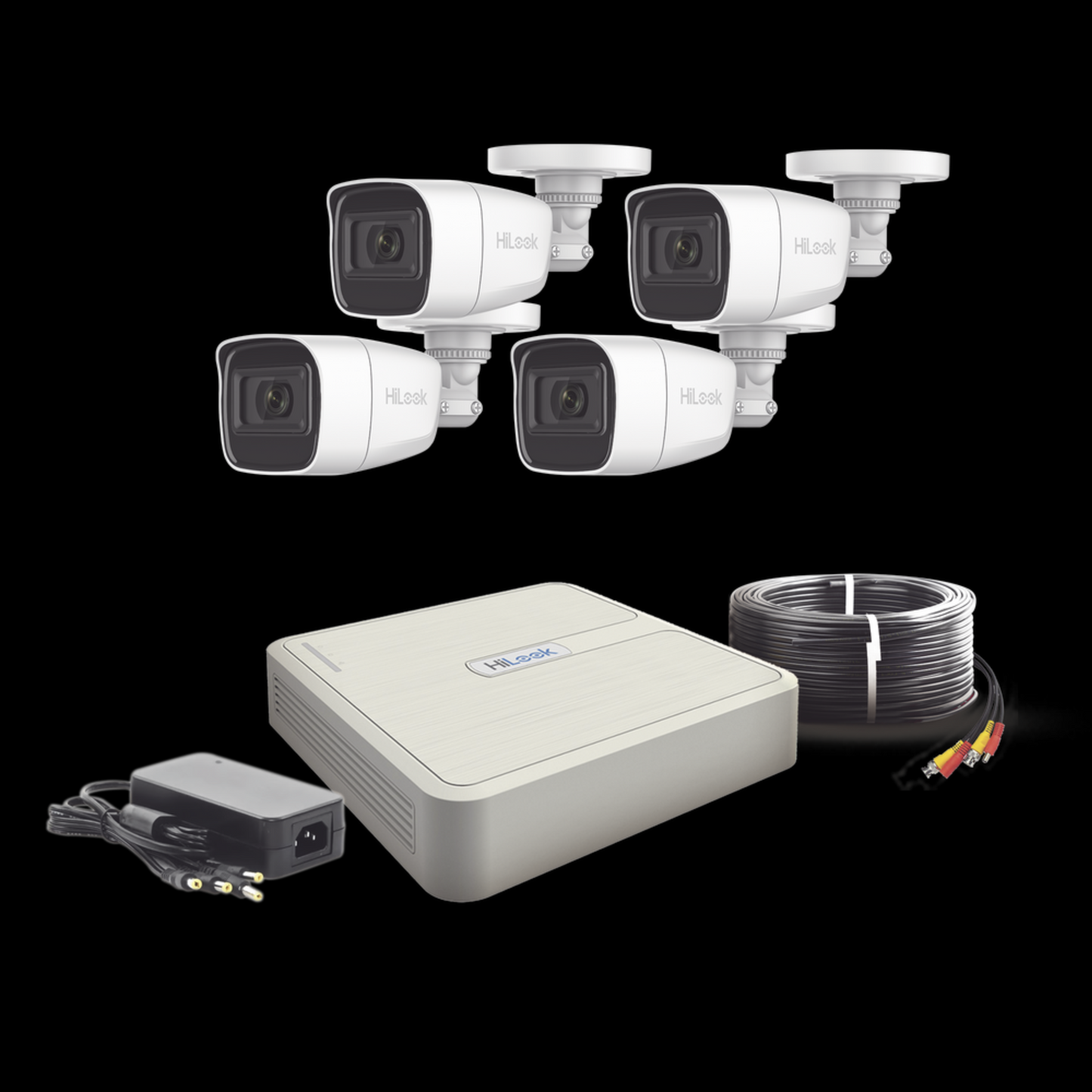 (HL1080PS(C)) (MICRÓFONO Integrado) Kit TurboHD 1080p Lite / DVR 4 canales / Audio por Coaxitron / 4 Cámaras Bala de Policarbonato con Micrófono Integrado