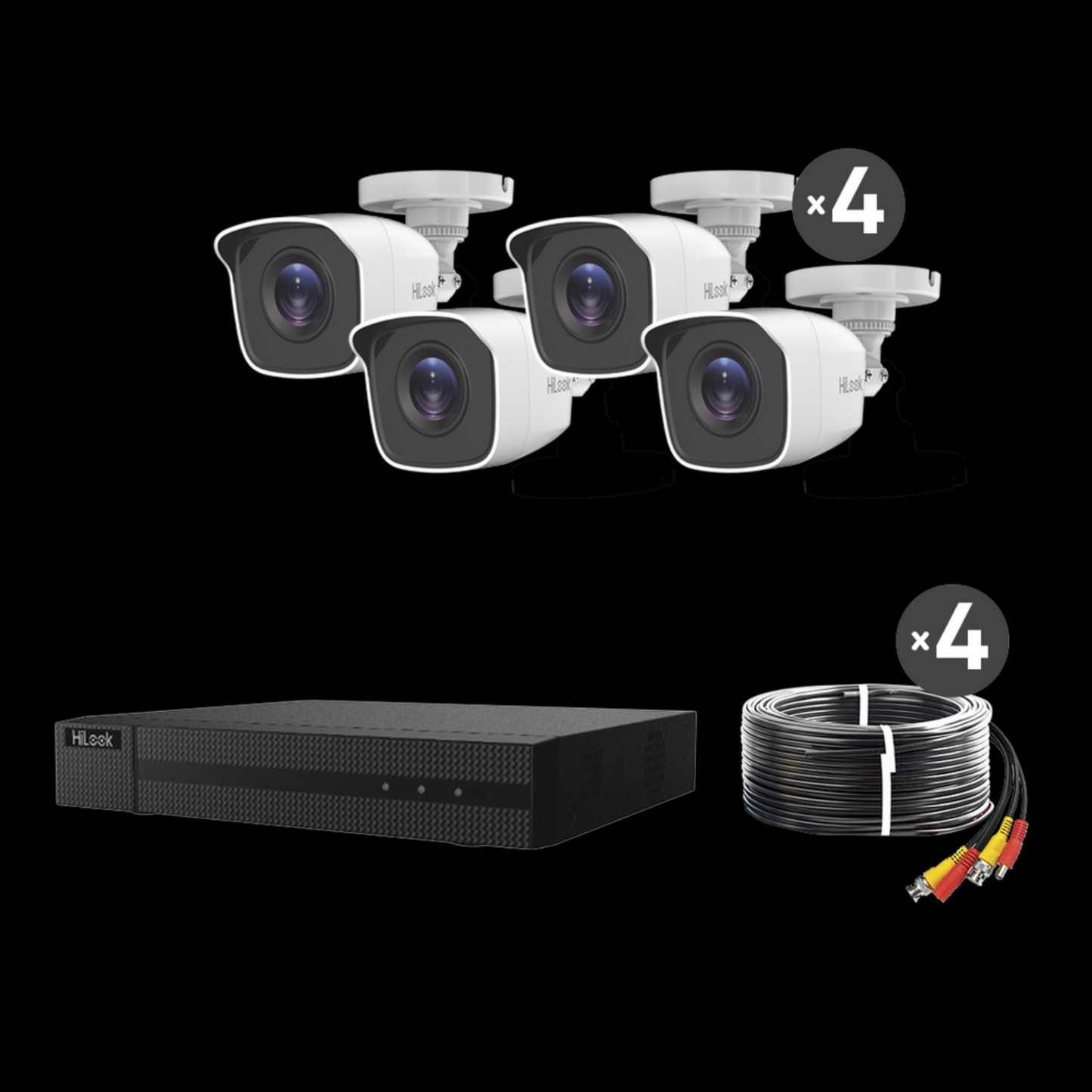 (HL24LQKITS-M(B)) KIT TurboHD 1080p / DVR 4 canales / 4 Cámaras Bala de Metal / H.265+ / 1 Fuente de Poder Profesional / Accesorios de Instalación