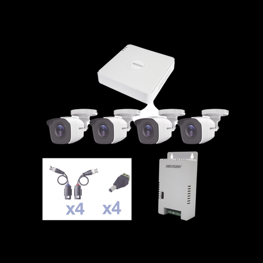 (KESTXLT4BW) KIT TurboHD 1080 Lite / DVR 4 Canales / 4 Cámaras Bala (exterior 2.8 mm) / Transceptores / Conectores / Fuente de Poder Profesional