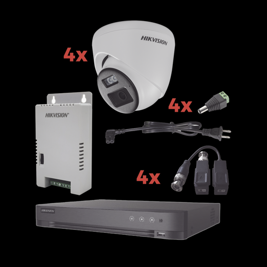 (KH-1080P-4E-TWA) Kit Audio Bidireccional TurboHD 1080p / DVR 4 Canales / 4 Cámaras Eyeball (Exterior) con Bocina y Microfóno Integrado / 1 Fuente de Poder / Accesorios