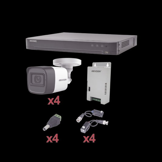 (KH1080P4BW) KIT TurboHD 1080p / DVR 4 Canales / 4 Cámaras Bala (exterior 2.8 mm) / Transceptores / Conectores / Fuente de Poder Profesional