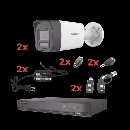 (KH-1080P-2B-TWA) Kit Audio Bidireccional TurboHD 1080p / DVR 4 Canales / 2 Cámaras Bala (Exterior) con Bocina y Microfóno Integrado / 2 Fuentes de Poder /