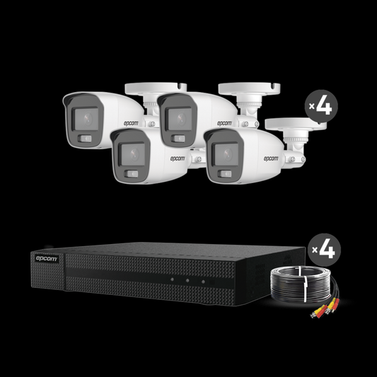 (B8-KIT-CV/A)Kit TurboHD 1080p / DVR 4 Canales / 4 Cámaras Bala ColorVu con Microfono Integrado / Fuente de Poder / Accesorios de Instalación