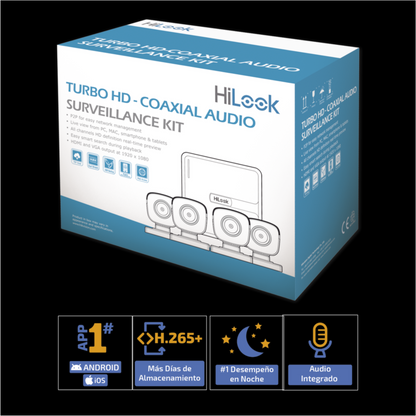 (HL1080PS(C)) (MICRÓFONO Integrado) Kit TurboHD 1080p Lite / DVR 4 canales / Audio por Coaxitron / 4 Cámaras Bala de Policarbonato con Micrófono Integrado