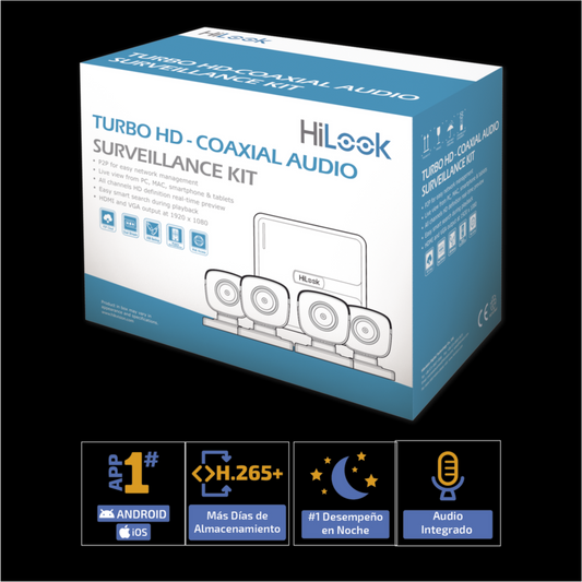 (HL1080PS(C)) (MICRÓFONO Integrado) Kit TurboHD 1080p Lite / DVR 4 canales / Audio por Coaxitron / 4 Cámaras Bala de Policarbonato con Micrófono Integrado