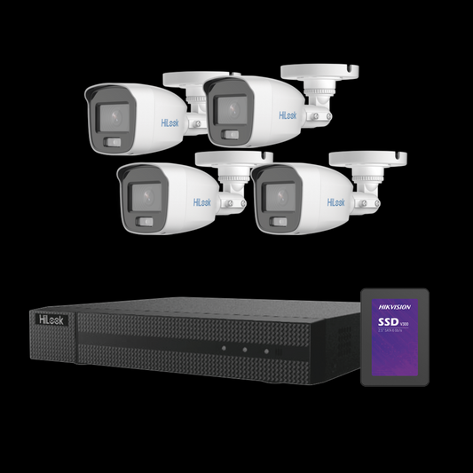 (HL-1080-CV/A/1TB) Kit TurboHD 1080p + SSD 1 TB / DVR 4 Canales / 4 Cámaras Bala ColorVu con Micrófono Integrado / Fuente de Poder / Accesorios de Instalación