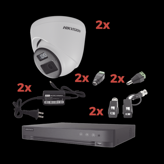 (KH-1080P-2E-TWA) Kit Audio Bidireccional TurboHD 1080p / DVR 4 Canales / 2 Cámaras Eyeball (Exterior) con Bocina y Microfóno Integrado / 2 Fuentes de Poder / Accesorios