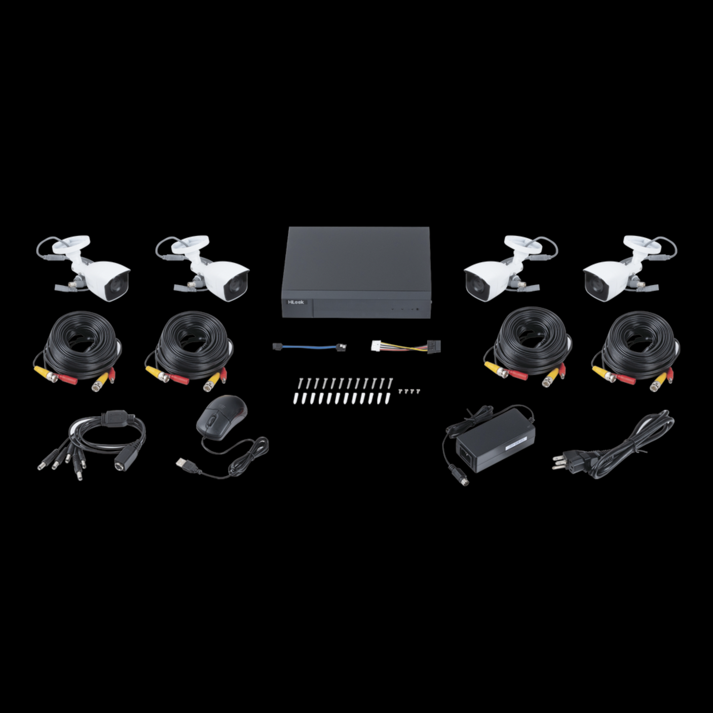 (HL24LQKITS-M(B)) KIT TurboHD 1080p / DVR 4 canales / 4 Cámaras Bala de Metal / H.265+ / 1 Fuente de Poder Profesional / Accesorios de Instalación