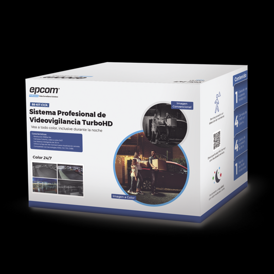 (B8-KIT-CV/A)Kit TurboHD 1080p / DVR 4 Canales / 4 Cámaras Bala ColorVu con Microfono Integrado / Fuente de Poder / Accesorios de Instalación