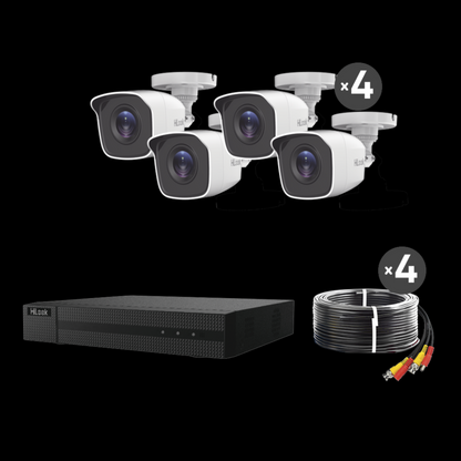 (HL24LQKITS-M(B)) KIT TurboHD 1080p / DVR 4 canales / 4 Cámaras Bala de Metal / H.265+ / 1 Fuente de Poder Profesional / Accesorios de Instalación