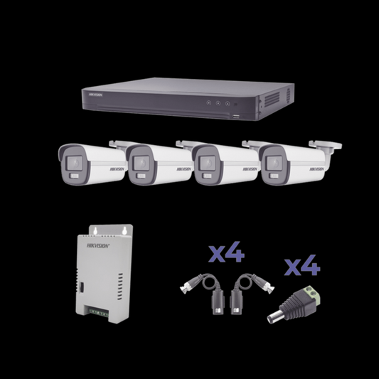 (KH1080P4BC) KIT COLORVU TURBOHD 1080p / DVR 4 Canales / 4 Cámaras Bala (exterior) lente 2.8mm / Fuente de poder profesional / Transceptores de video y Accesorios de corriente