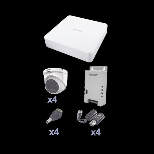 (KEVTX8T4EG/A) KIT TurboHD con Audio 1080p / DVR 4 Canales / 4 Cámaras Domo (exterior 2.8 mm) / Transceptores / Conectores / Fuente de Poder / AUDIO POR COAXITRON