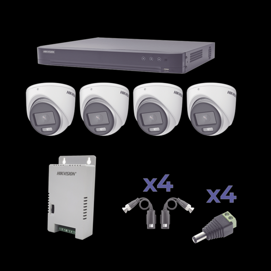 (KH1080P4EC) KIT COLORVU TURBOHD 1080p / DVR 4 Canales / 4 Cámaras eyeball (exterior) lente 2.8mm / Fuente de poder profesional / Transceptores de video y Accesorios de corriente